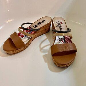 Brighton Harper Tan Beige Glam Cork Wedge Slip On Strappy Sandals Size 9.5